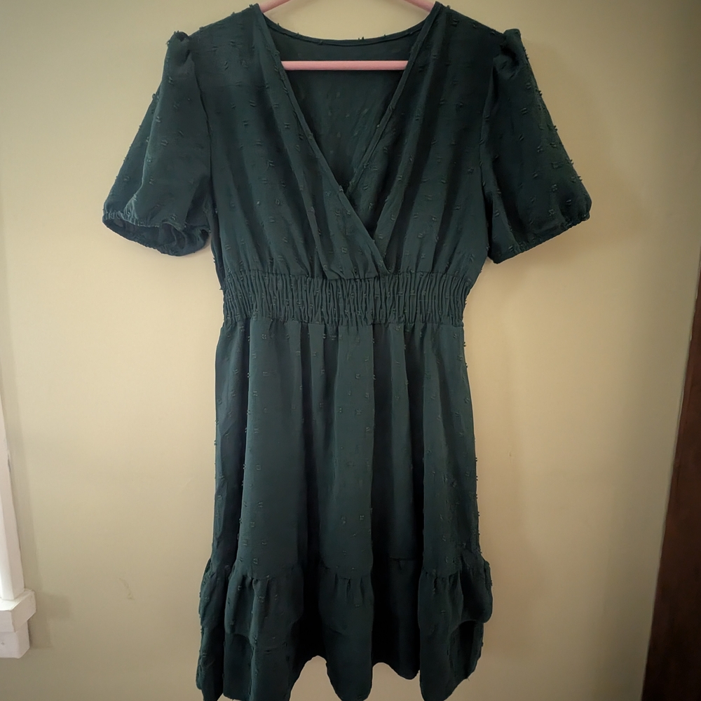 SHEIN Green Smocked Wrap Sundress